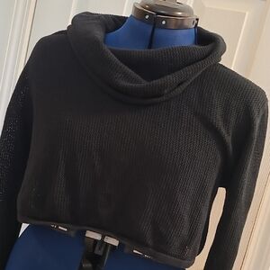 Black Women's Cropped Cowl Neck Sweater